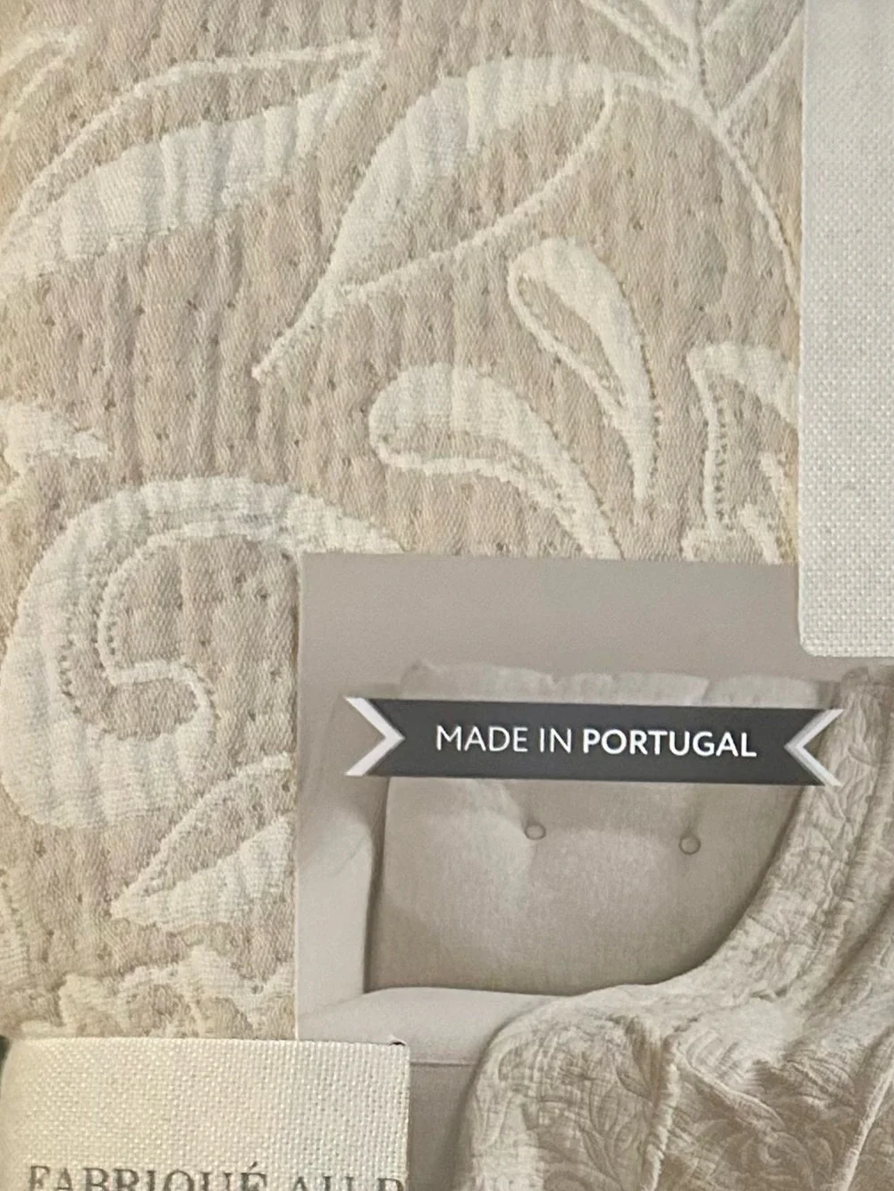 🎁Nemcor Made in Portugal Reversible Cotton Throw Blanket -Tan and Cream- 50”x70”